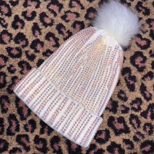 White Rhinestone Beanie